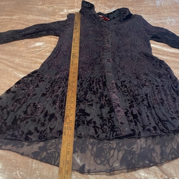 Rossi Roma Sheer Black Crushed Velvet Floral Dress Large Made in Italy - Picture 10 of 10